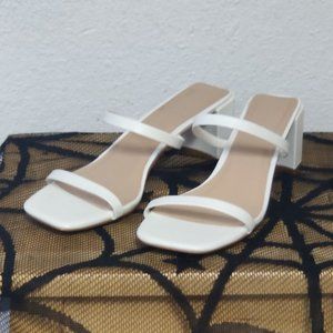 White Strappy Sandals with Block Heel Size 9